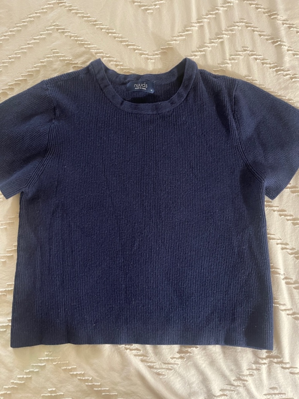 nuuds Navy Short Sleeve Ribbed Knit Top